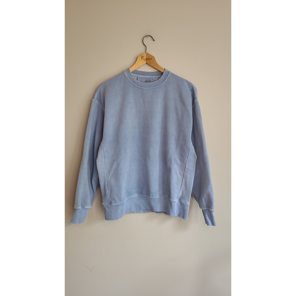 RD‎ Style Mens Vintage Wash Crewneck Sweatshirt Light Blue Ribbed Side Gusset S
